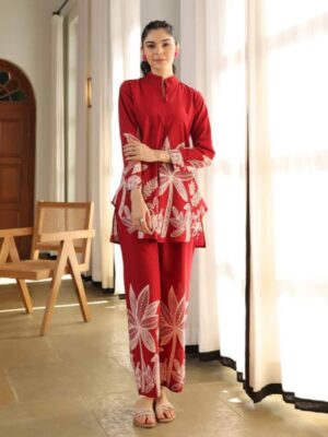 Crimson-Leaf Floral-Co-Ord-Set-for-Women