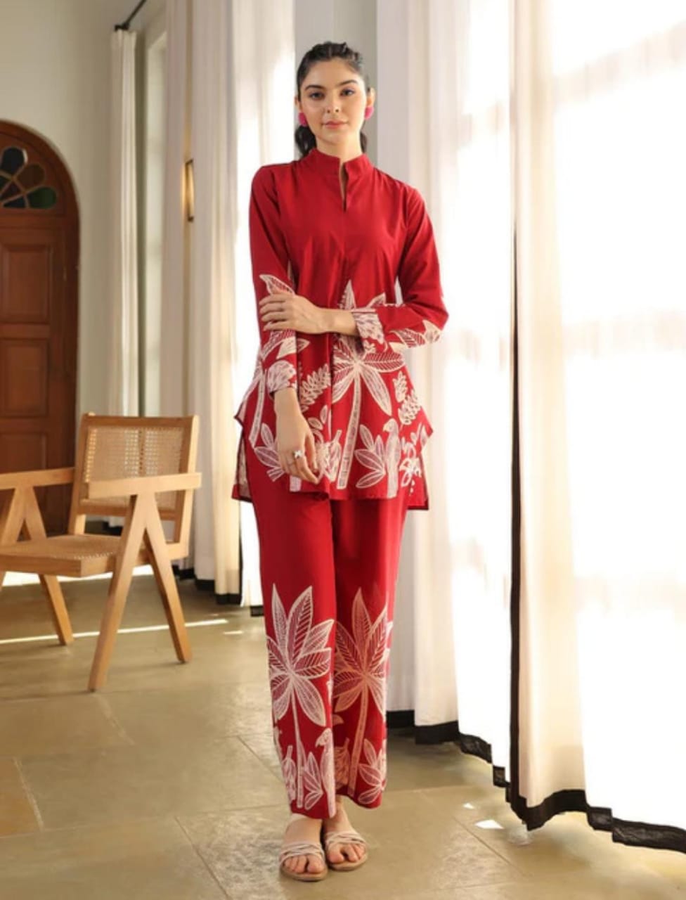 Crimson-Leaf Floral-Co-Ord-Set-for-Women
