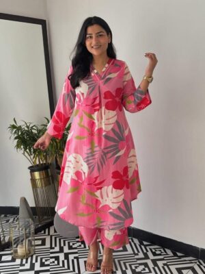 Vibrant-Yellow-Floral-Printed-Co-Ord-Set-for-Women-pink