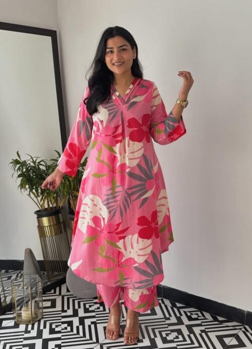 Vibrant-Yellow-Floral-Printed-Co-Ord-Set-for-Women-pink